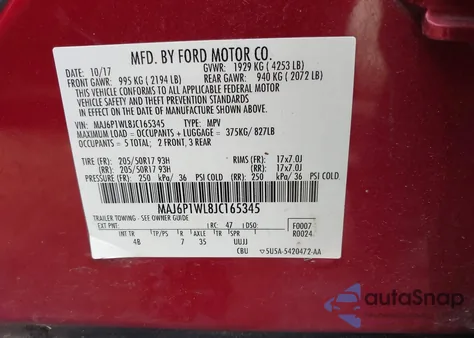 2018 Ford Ecosport Titanium z USA, uszkodzony, nr VIN MAJ6P1WL8JC165345